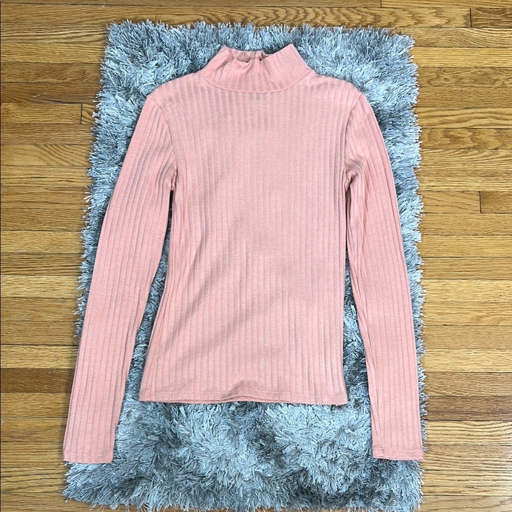 Topshop Pink Ribbed Long Sleeve Top
